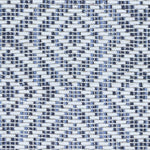 Wool broadloom carpet swatch in a woven geometric diamond print in navy and cream.