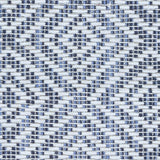 Wool broadloom carpet swatch in a woven geometric diamond print in navy and cream.