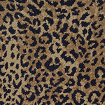 Wool-blend broadloom carpet swatch in a dense leopard print in black on a mottled tan field.