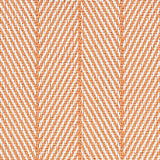 Outdoor broadloom carpet swatch in a striped herringbone weave in orange and white.