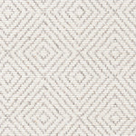 Wool broadloom carpet swatch in a graduated diamond print in light gray on a cream field.