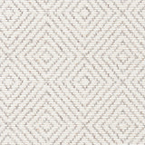 Wool broadloom carpet swatch in a graduated diamond print in light gray on a cream field.