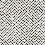 Wool broadloom carpet swatch in a graduated diamond print in onyx on a cream field.