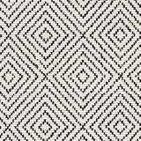 Wool broadloom carpet swatch in a graduated diamond print in onyx on a cream field.