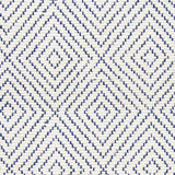 Wool broadloom carpet swatch in a graduated diamond print in navy on a cream field.