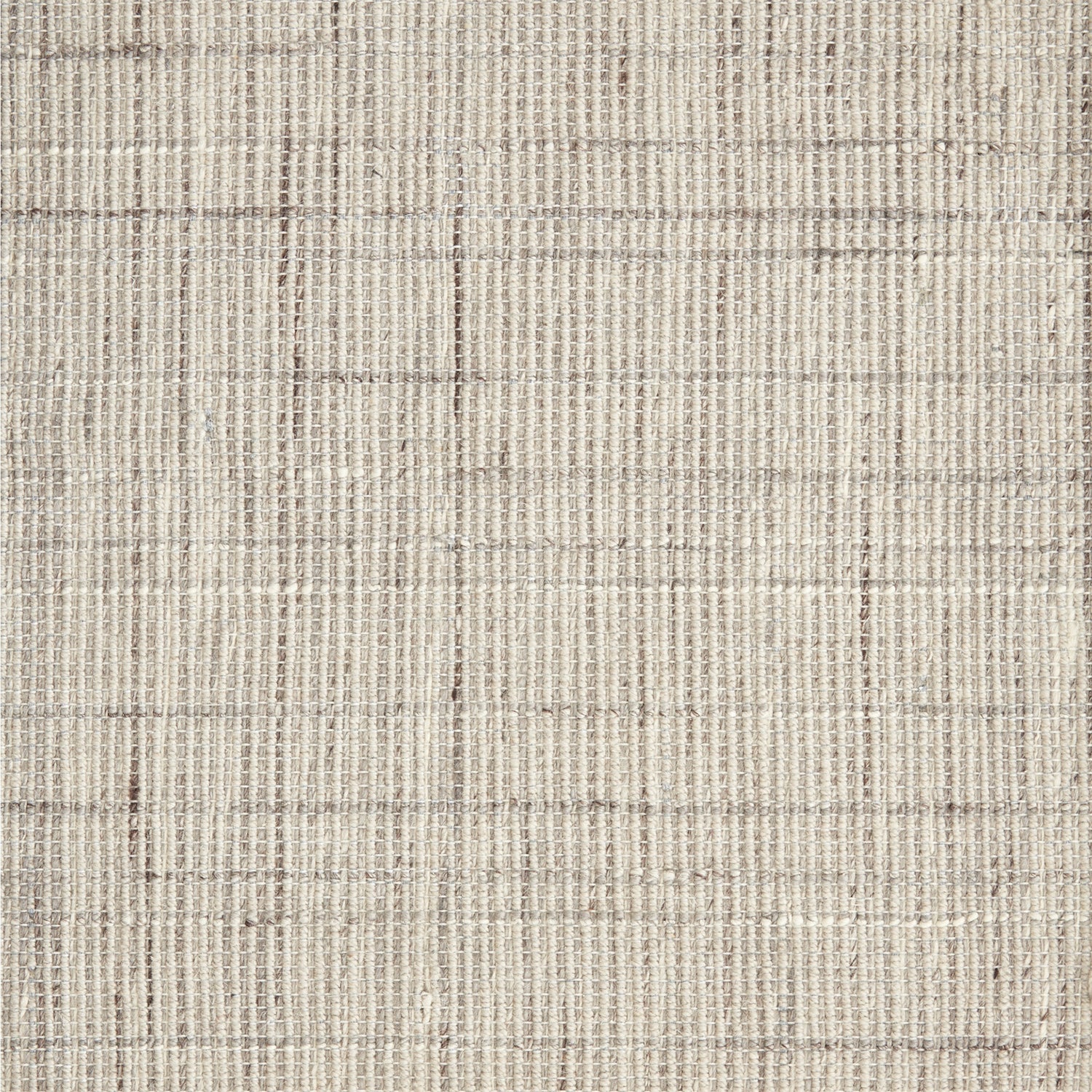 Wool-nylon broadloom carpet swatch in a textured plaid weave in cream and heather gray.