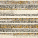 Wool broadloom carpet swatch in a ribbed stripe weave in gray, cream and tan.