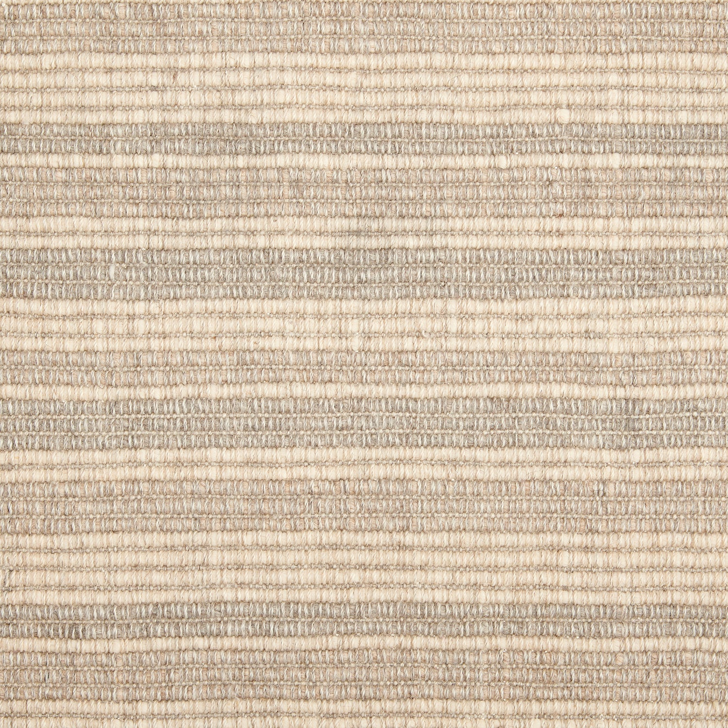 Wool broadloom carpet swatch in a ribbed stripe weave in cream and tan.