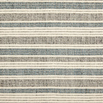 Wool broadloom carpet swatch in a ribbed stripe weave in gray, blue and cream.