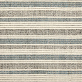 Wool broadloom carpet swatch in a ribbed stripe weave in gray, blue and cream.