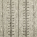 Wool broadloom carpet swatch in a ticked stripe weave in gray and cream.