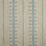 Wool broadloom carpet swatch in a ticked stripe weave in light blue and cream.