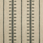 Wool broadloom carpet swatch in a ticked stripe weave in charcoal and cream.