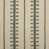 Wool broadloom carpet swatch in a ticked stripe weave in charcoal and cream.