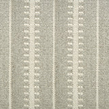 Wool broadloom carpet swatch in a ticked stripe weave in gray and cream.