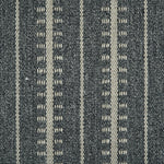 Wool broadloom carpet swatch in a ticked stripe weave in dark navy and cream.