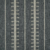 Wool broadloom carpet swatch in a ticked stripe weave in dark navy and cream.