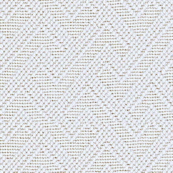 Wool broadloom carpet swatch in a dimensional geometric weave in white.