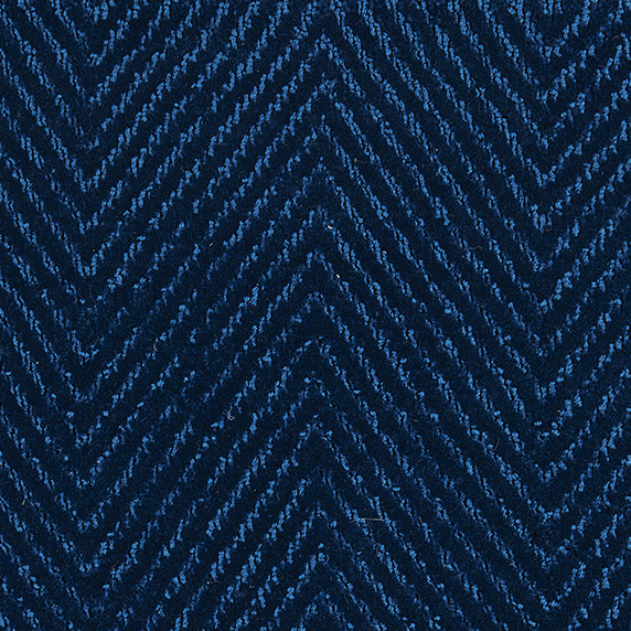 Nylon broadloom carpet swatch in a striped herringbone weave in dark navy.