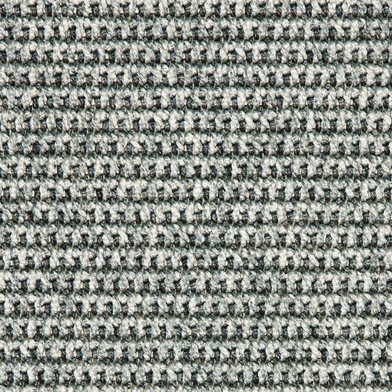 Outdoor broadloom carpet swatch in a textured linear weave in shades of blue-gray.