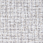 Wool broadloom carpet swatch in a high-pile weave in mottled white, cream and gray.