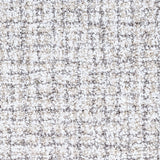 Wool broadloom carpet swatch in a high-pile weave in mottled white, cream and gray.