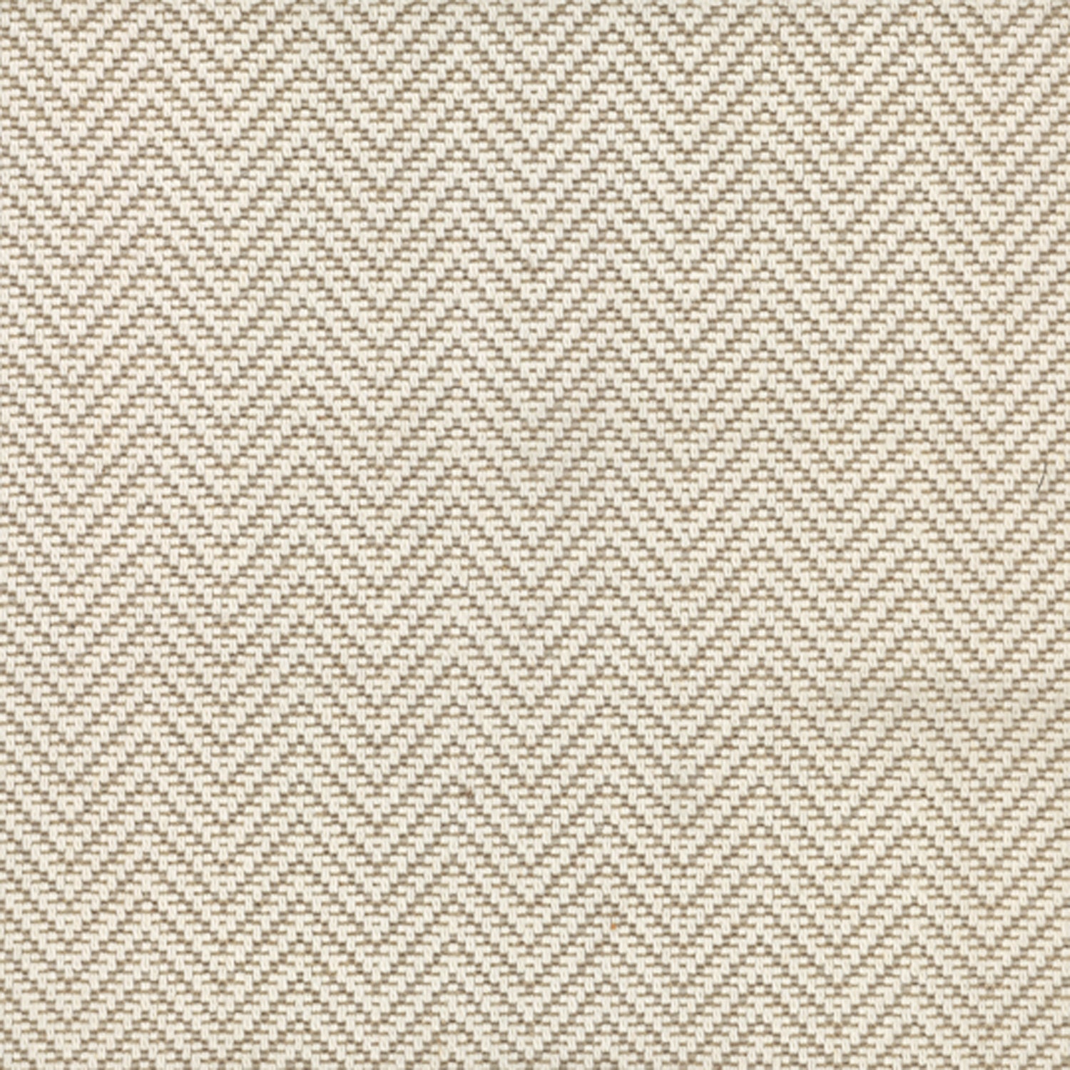 Wool broadloom carpet swatch in a herringbone weave in white and tan.