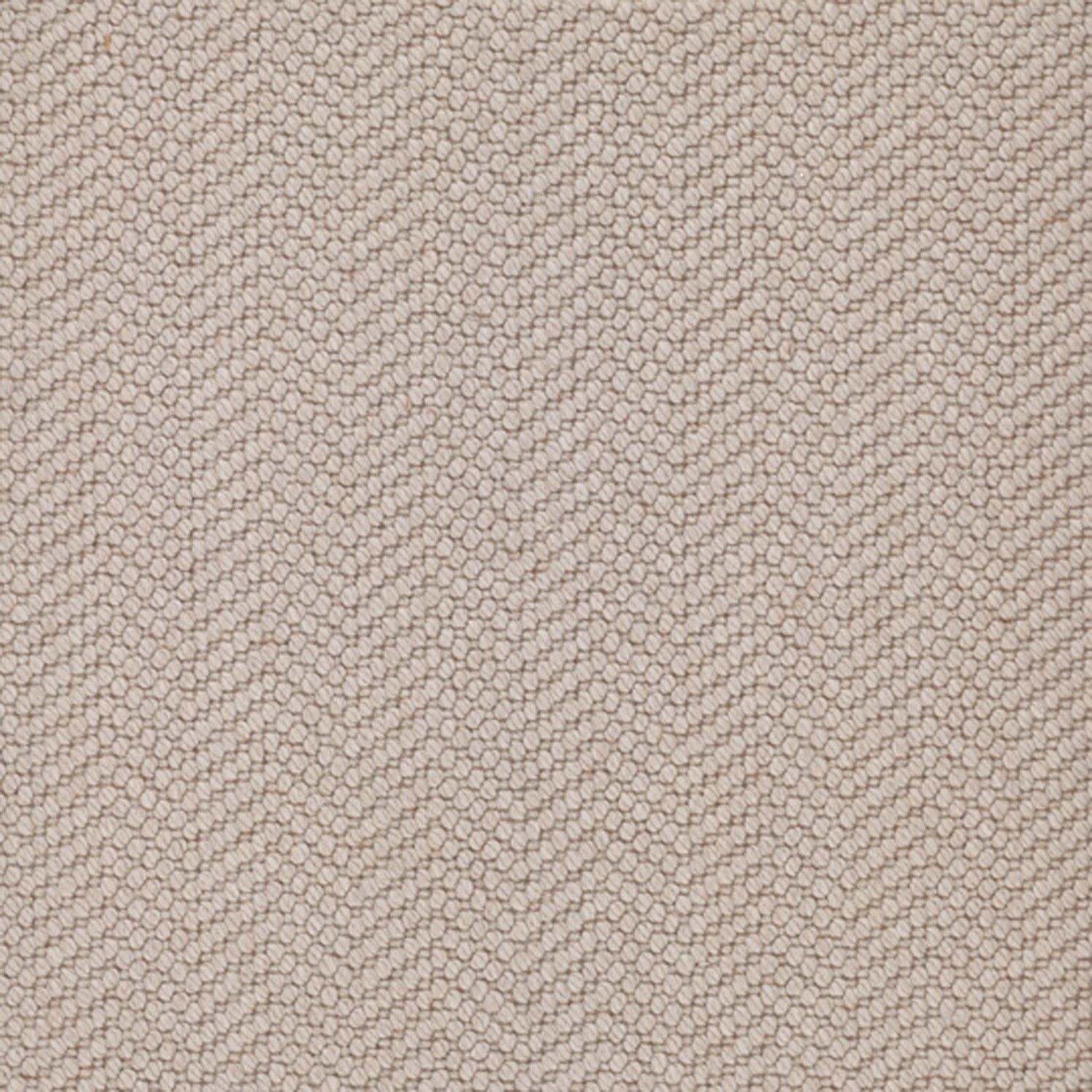 Wool broadloom carpet swatch in a dimensional herringbone weave in greige.