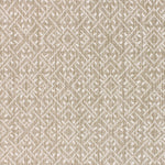 Wool-nylon broadloom carpet swatch in a geometric lattice print in cream and tan.