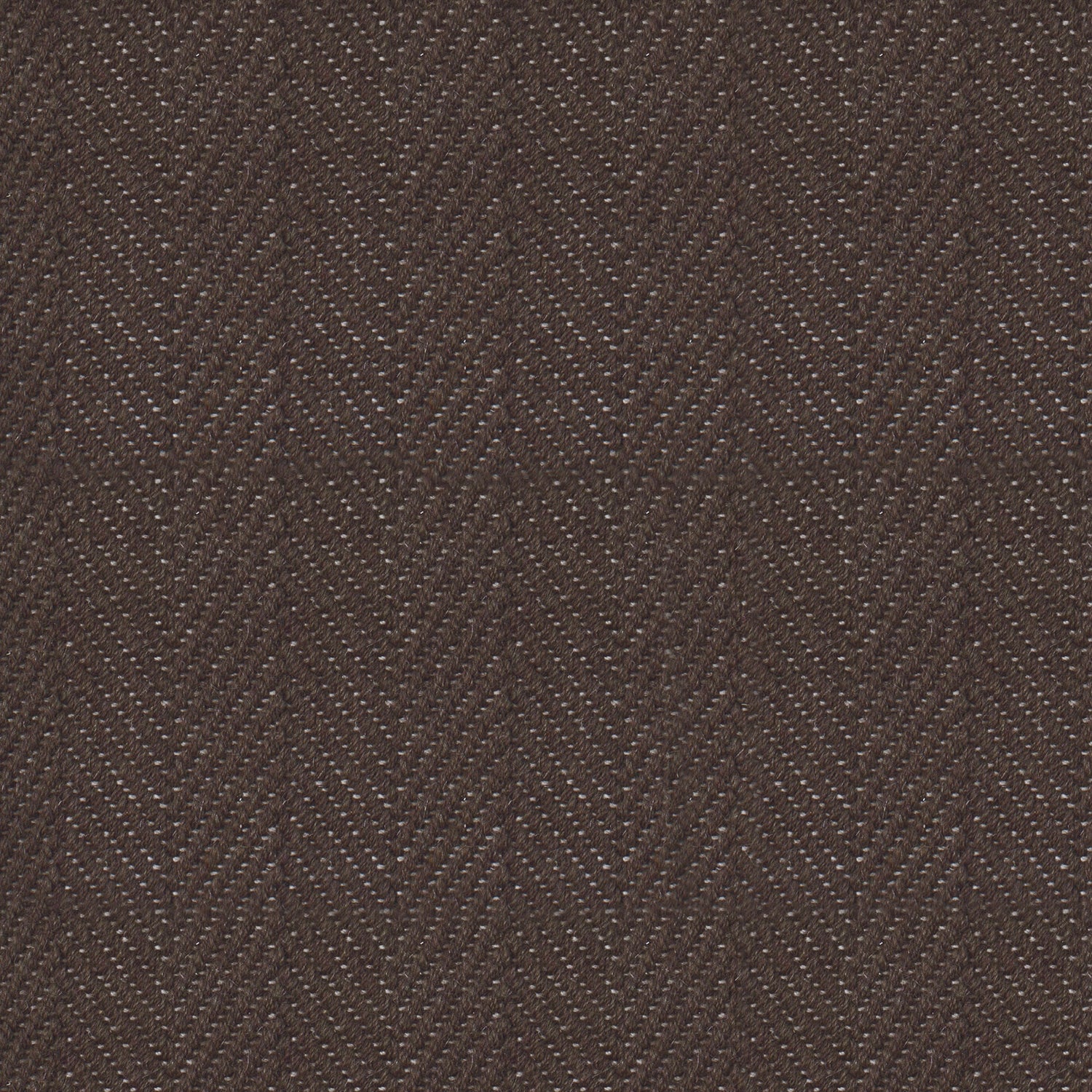 Wool broadloom carpet swatch in a herringbone weave in brown.