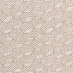 Wool-blend broadloom carpet swatch in a small-scale linear geometric pattern in white and tan.