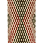 Detail of Ridder Diamond featuring a repeating graphic diamond motif made from smaller trapezoid shapes in brick red, brown, olive and ivory.