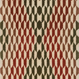 Close up detail of Ridder Diamond featuring a repeating graphic diamond motif made from smaller trapezoid shapes in brick red, brown, olive and ivory.