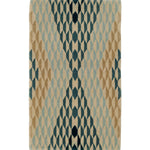 Detail of Ridder Diamond featuring a repeating graphic diamond motif made from smaller trapezoid shapes in light blue, teal, tan and ivory.