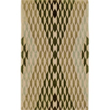 Detail of Ridder Diamond featuring a repeating graphic diamond motif made from smaller trapezoid shapes in pale green, sage, olive and ivory.