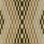 Close up detail of Ridder Diamond featuring a repeating graphic diamond motif made from smaller trapezoid shapes in pale green, sage, olive and ivory.