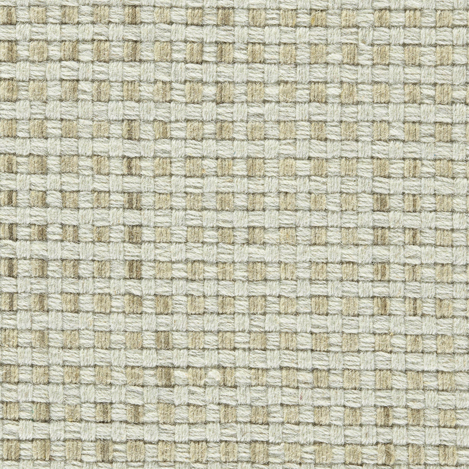 Wool broadloom carpet swatch in a flat grid weave in off-white and cream.
