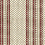 Wool broadloom carpet swatch in a chunky variegated stripe weave in brown, red and cream.