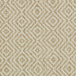 Wool broadloom carpet swatch in a diamond lattice weave in white and tan.