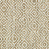 Wool broadloom carpet swatch in a diamond lattice weave in white and tan.