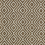 Wool broadloom carpet swatch in a diamond lattice weave in mottled brown and cream.