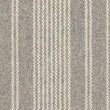 Wool broadloom carpet swatch in a variegated stripe weave in cream and gray.