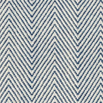 Wool broadloom carpet swatch in a herringbone weave in navy and white.