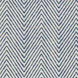 Wool broadloom carpet swatch in a herringbone weave in navy and white.