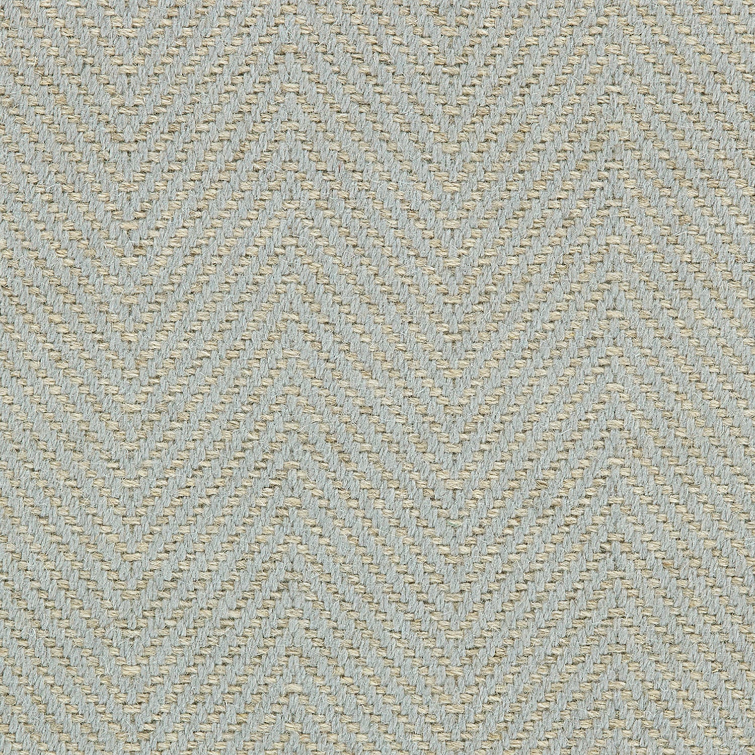 Wool broadloom carpet swatch in a herringbone weave in cream and sky blue.