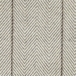 Wool broadloom carpet swatch in a striped herringbone weave in white, silver and brown.