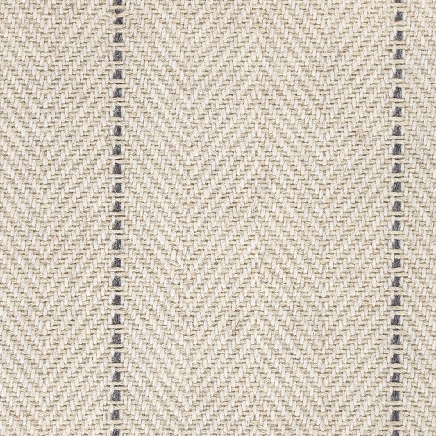 Wool broadloom carpet swatch in a striped herringbone weave in white, cream and gray.