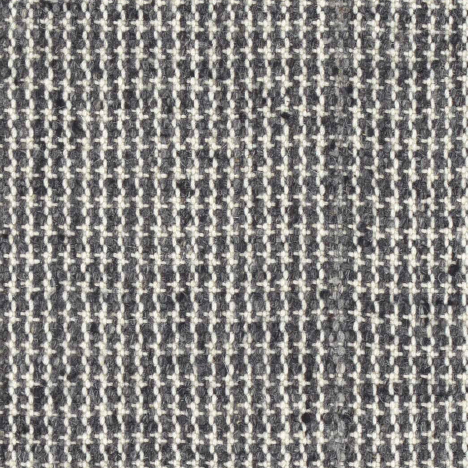 Wool broadloom carpet swatch in a chunky striped tweed in mottled white and charcoal.