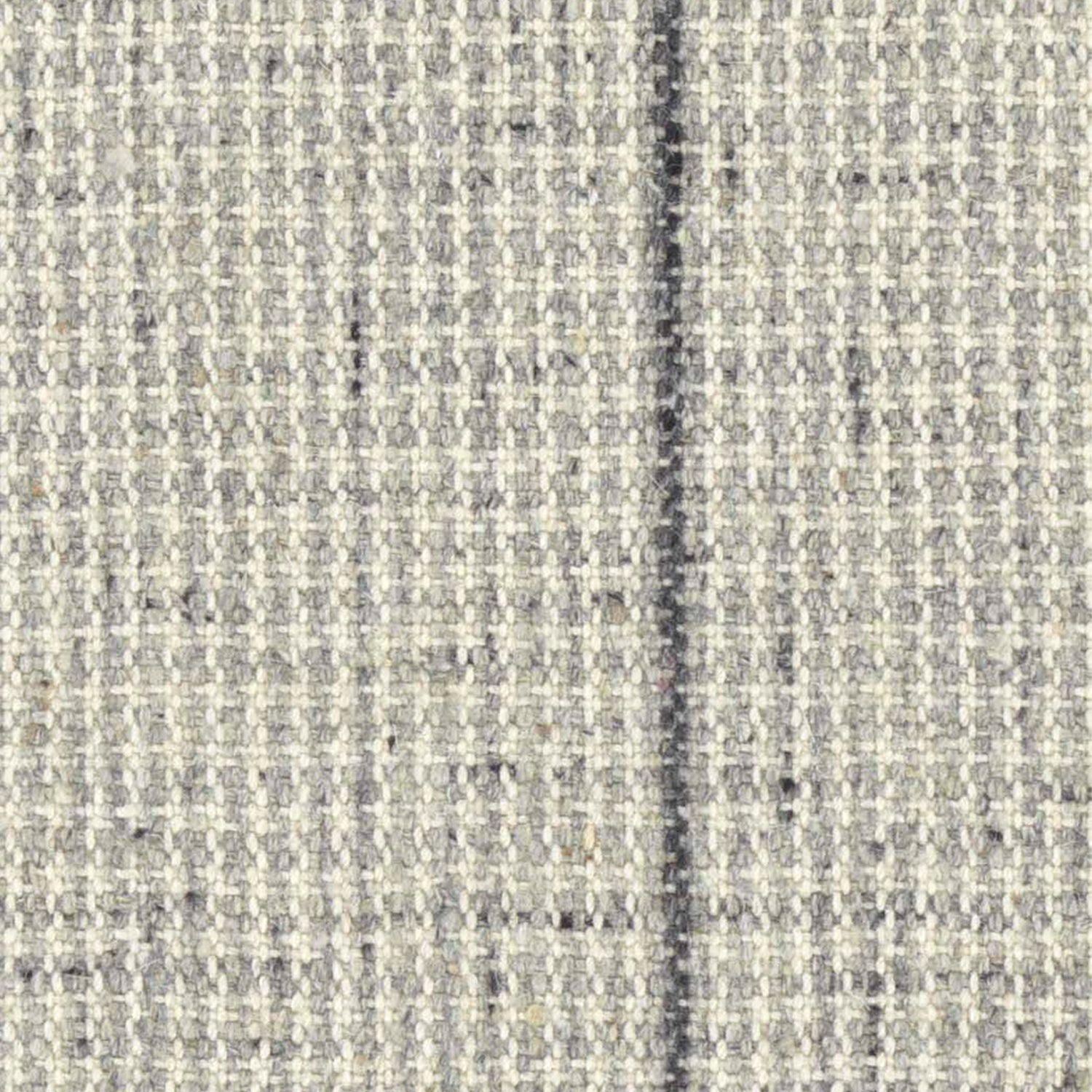 Wool broadloom carpet swatch in a chunky striped tweed in mottled cream, gray and charcoal.