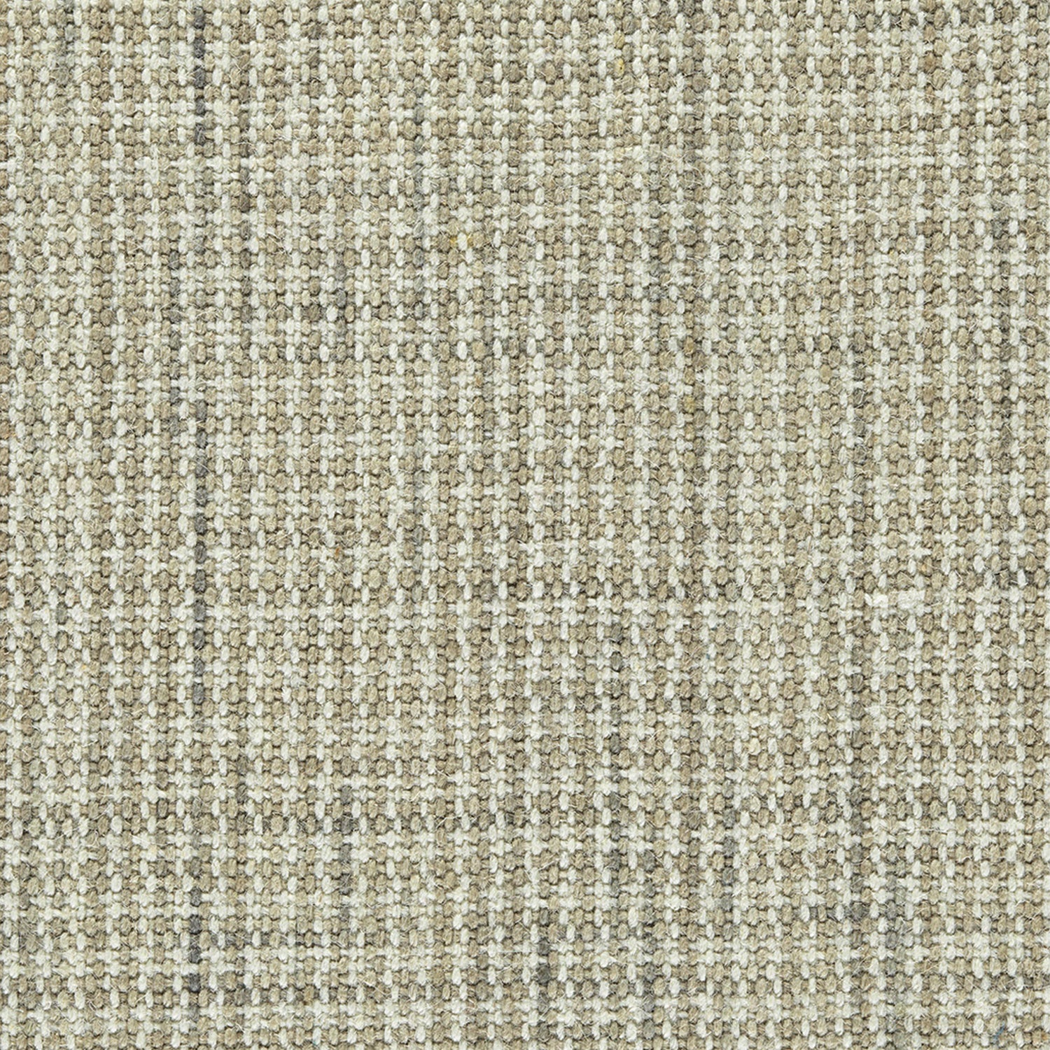 Wool broadloom carpet swatch in a chunky grid weave in mottled cream, tan and brown.
